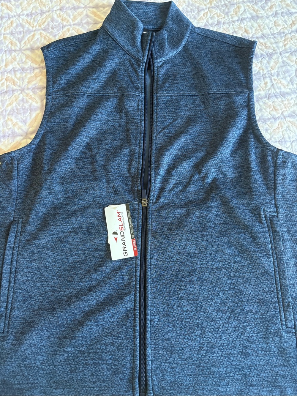 Grand Slam Men's Heathered Navy Full-Zip Mock Collar Vest
